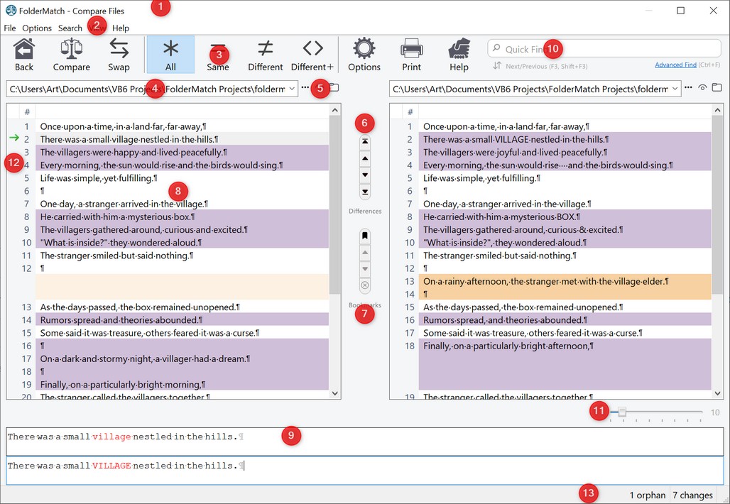 The Compare Files by Text Content window