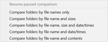 Compare Folders button dropdown menu