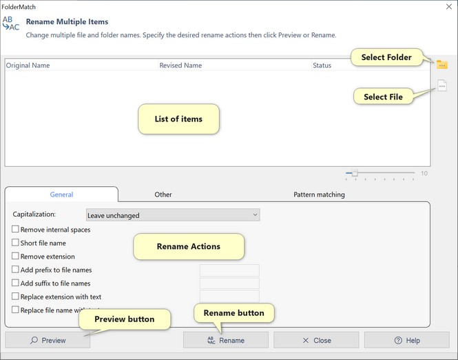 The Rename Multiple Items tool