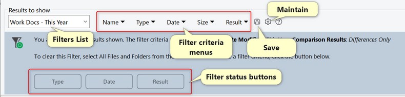 The Results to Show Filters area