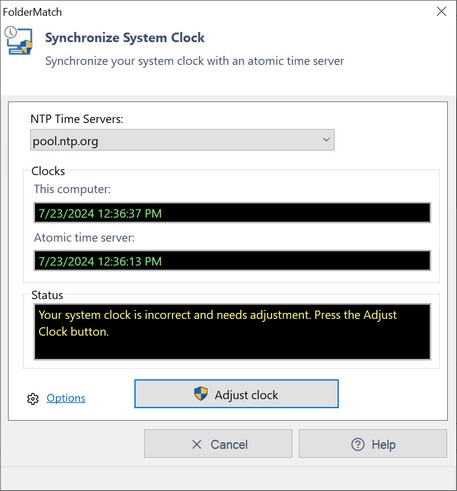 The Sync System Clock tool