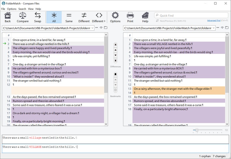 Compare Files by Text Content window