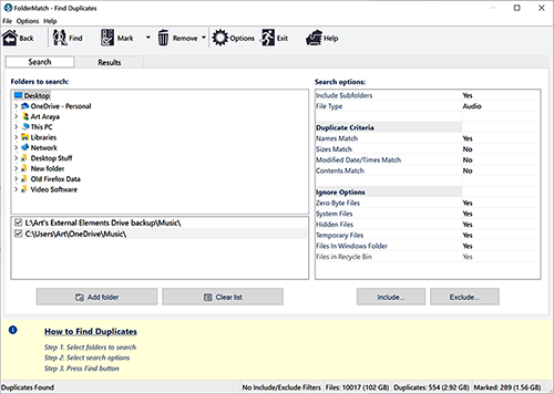 Find Duplicate Files window